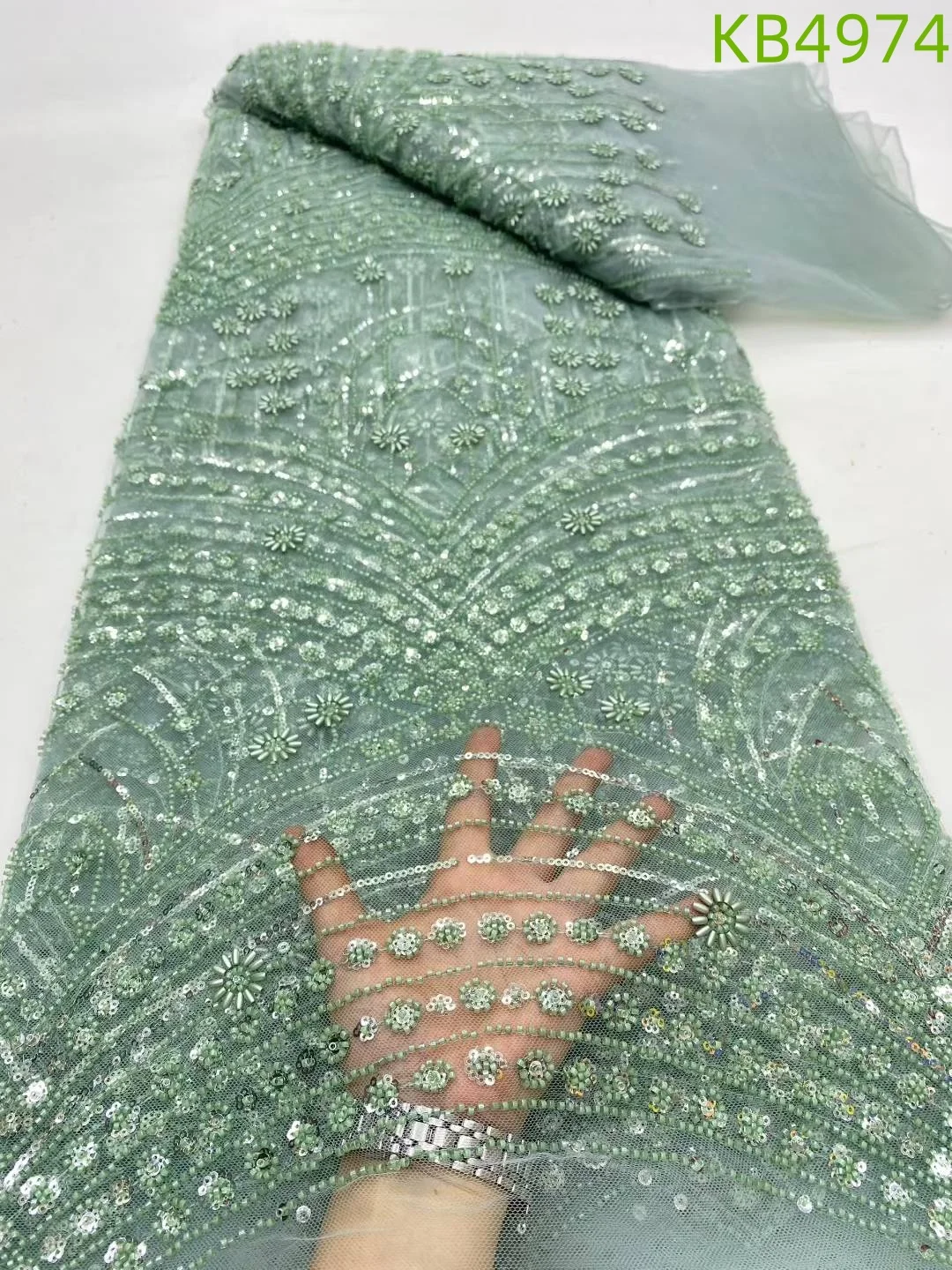 

Африканская ткань, кружево высокого качества, 2025 г., белая французская сетчатая кружевная ткань с бисером, розовые блестки, вышитое кружево для шитья KB4974