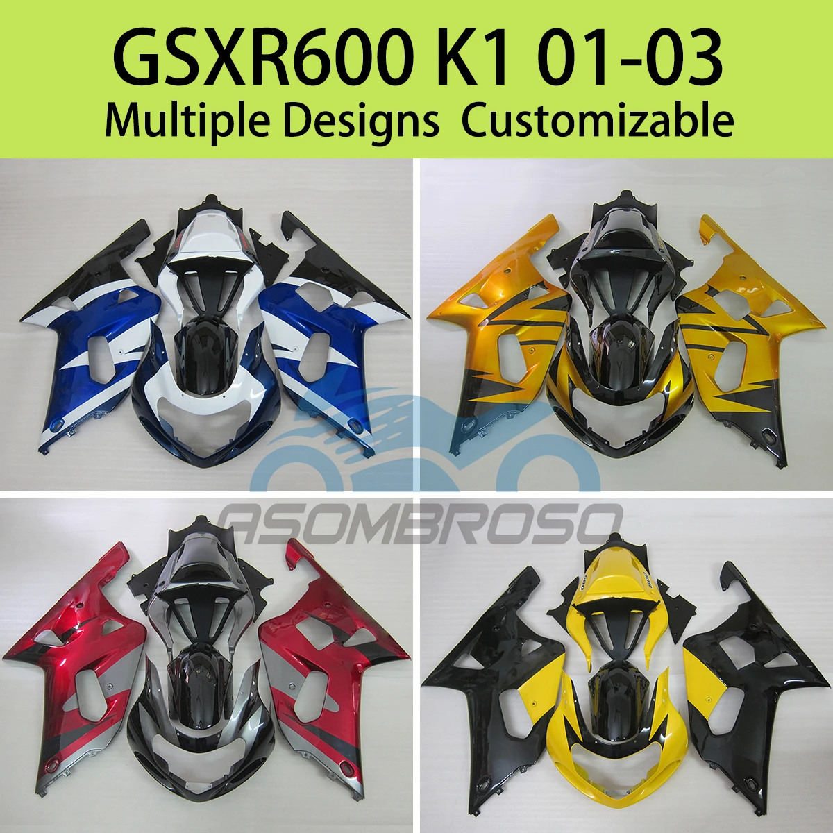 

ABS Plastic Fairings GSXR600 GSXR750 2001 2002 2003 Injection Fairing Kit for SUZUKI GSXR 600 750 K1 01 02 03