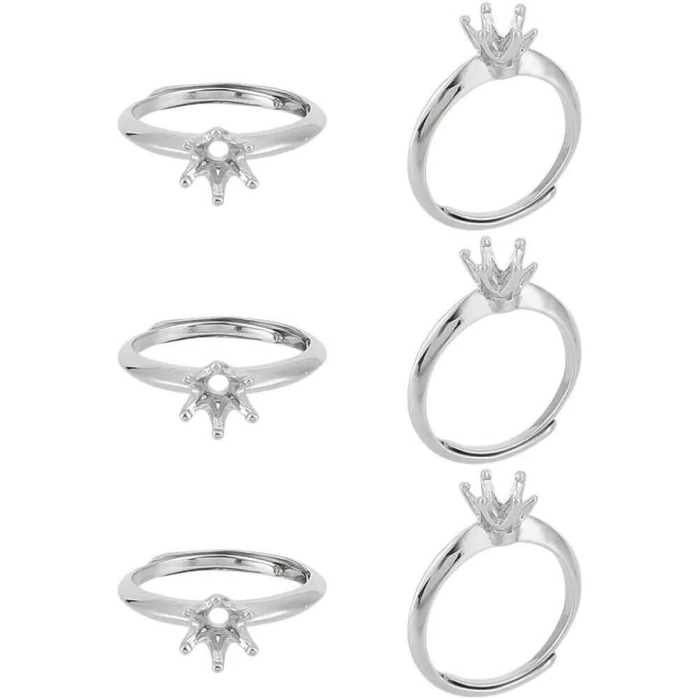 6 Pcs Brass Ring Bases Adjustable Prong Ring Settings Platinum Ring Blank Finger Ring Findings for Crafting Jewelry Making kit