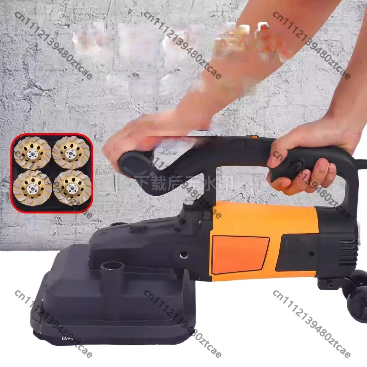 3800W Handheld Four-wheel Wall Grinder Dust-free Plasterer with Extension Rod Concrete Wall Floor Polishing Tool