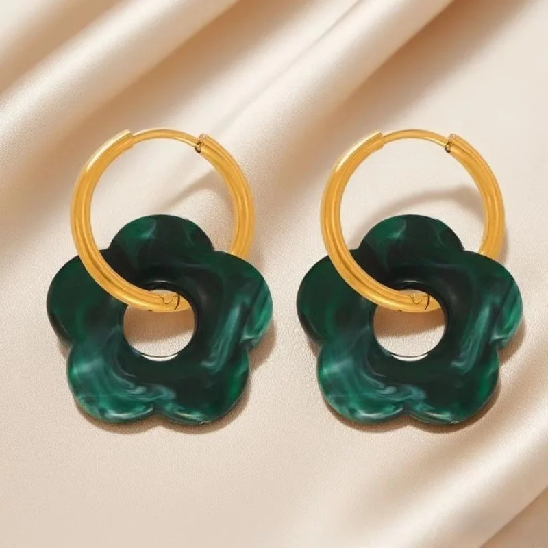 الحلو الملونة زهرة الاكريليك سحر القرط الذهب اللون دائرة الأذن مشبك هوب أقراط الأزياء والمجوهرات للنساء هدايا Sieerieški #6