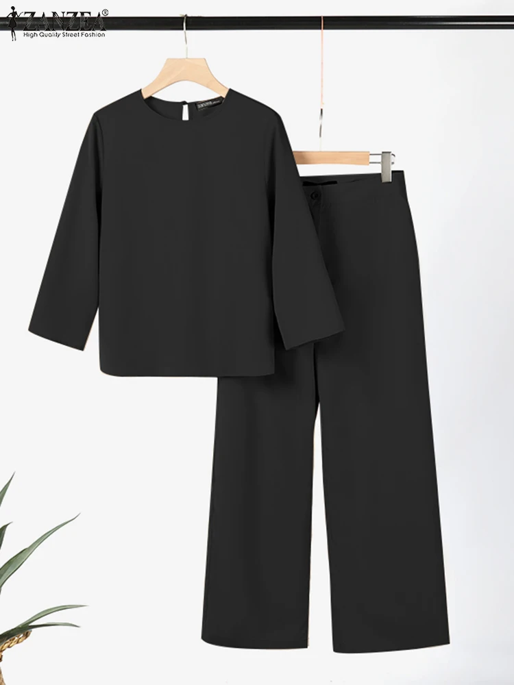 ZANZEA Spring 2-piece Blouse Suit Women Matching Sets Long Sleeve O-Neck Tops and Wide Leg Pants Causal Tracksuits Femme Outfits