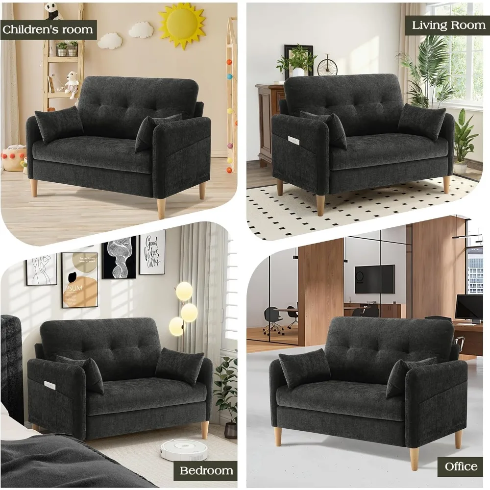 Sofa Loveseat, mała kanapa 47 cali do salonu, wygodne siedzisko z tkaniny szenilowej do sypialni z poduszką, zdejmowana poduszka