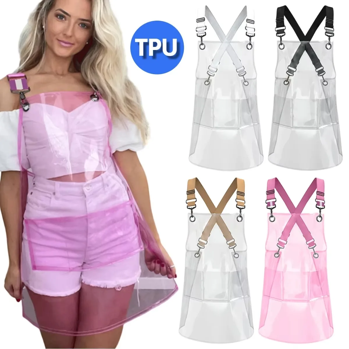 

TPU Transparent Apron for Barber Chef Kitchen Baking Painting Oil-proof Clear Aprons Waterproof Fashion Work Apron for Women Men