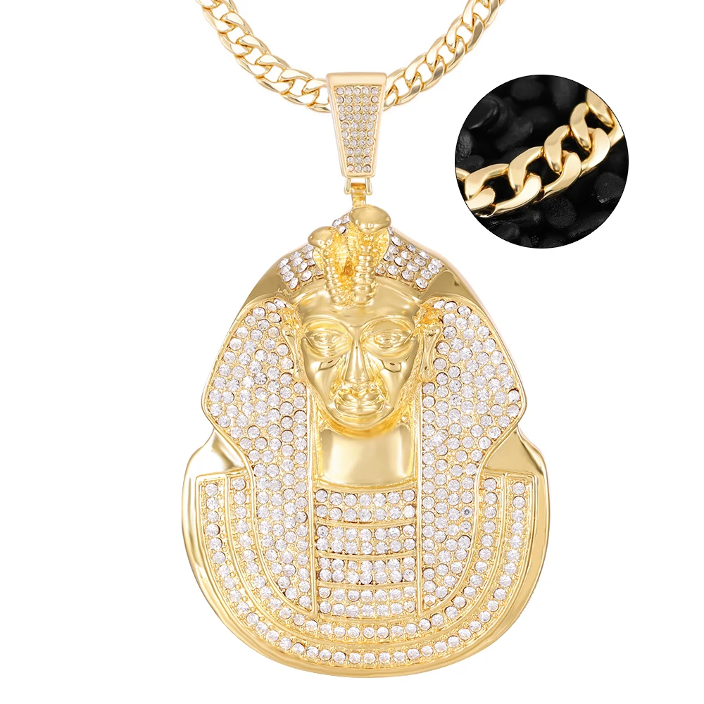 Hip Hop Popular Huge Pharaoh Head Pendant Necklace Men Iced Out Bling Crystal Charm Chain Pendants Jewelry Punk Cuba\'s Necklace