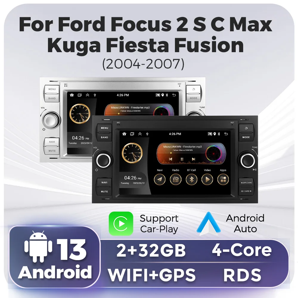 

Android 13 Car GPS Radio Multimedia Player For Ford Focus 2 S C Max Kuga Fiesta Fusion 2004-2007 Support Car-play Android Auto