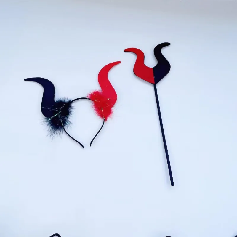 Halloween Devil Costume Set Wings Pitchfork Horn Headband Demon Accessories for Cosplay Party