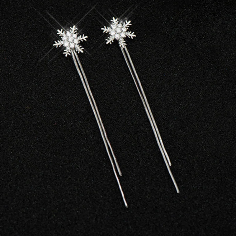 2023 New Shiny Zircon Snowflake Stud Earrings for Women Long Tassel Earring Engagement Anniversary Earring Jewelry Pendientes