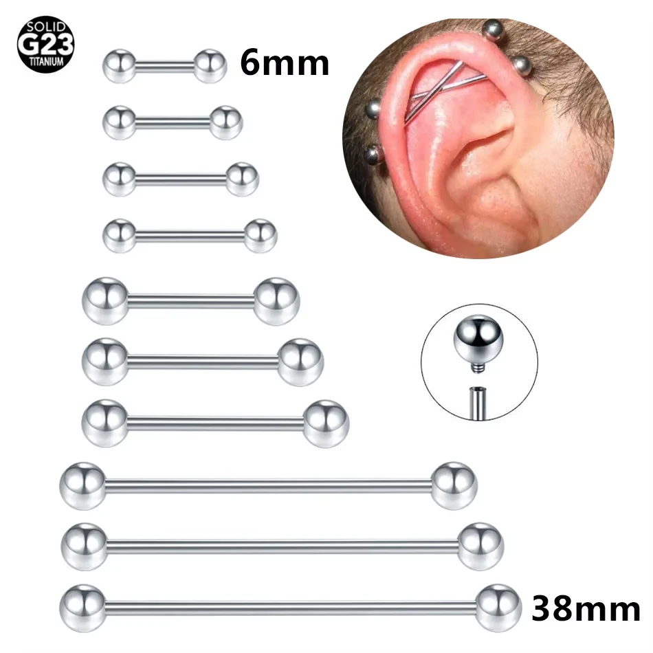 1/10pcs Titanium Industrial Piercing Jewelry Internally Threaded 6-38mm Barbell Cartilage Earring Ear Stud Nipple Piercing