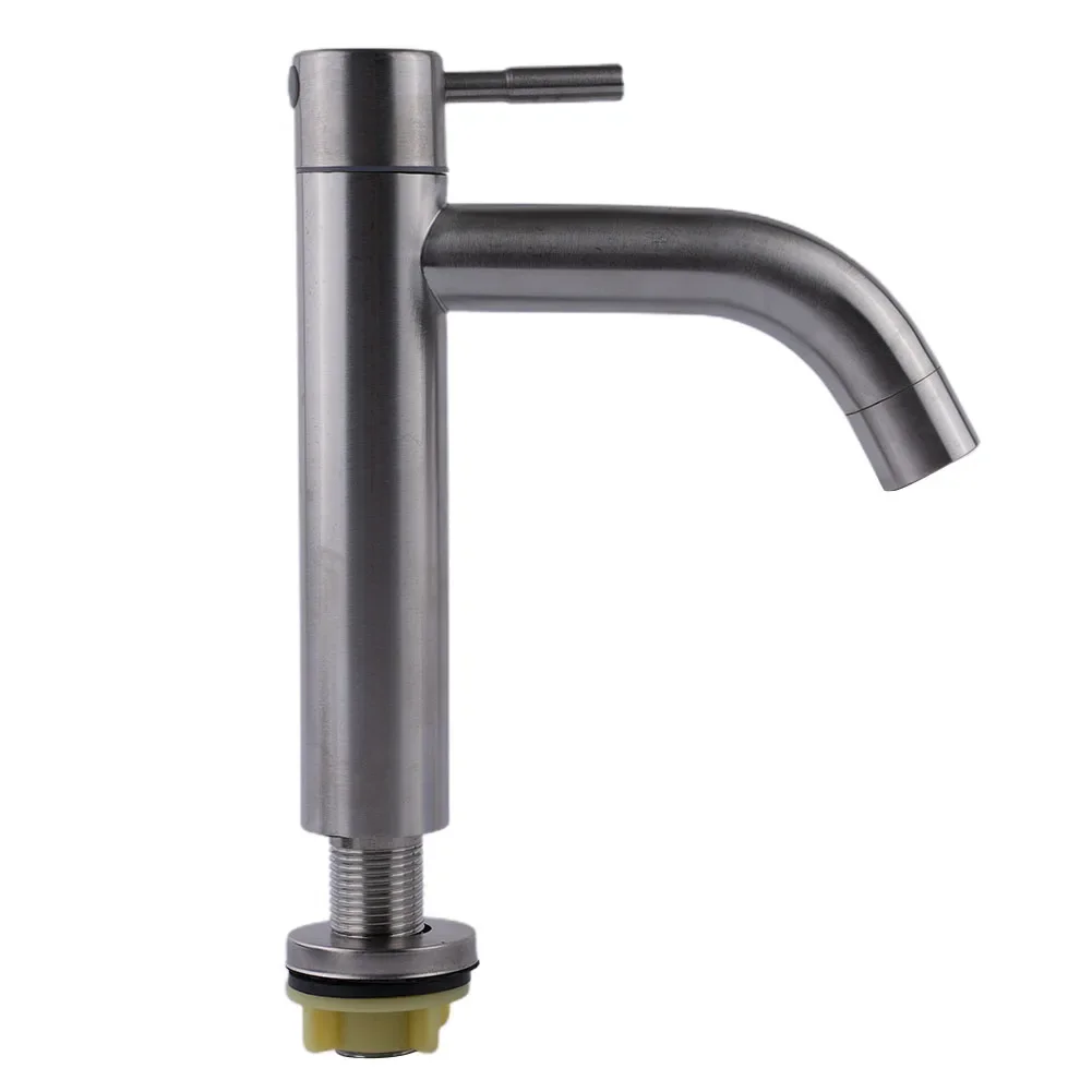 Practical Basin Faucet Home Improvement Kitchen Mixer Stainless Steel Bathroom Faucet Cold Water Silver Brushed