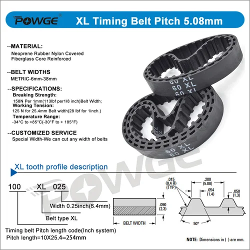 Imagen 2 del producto POWGE-correa de distribución 5 piezas XL Lp = 126, 128, 130, 132, 134, 136, 138, 140, 142, 144, 146, 148, 150, 152, 154, 156, 158, 160, ancho 6-38mm, goma