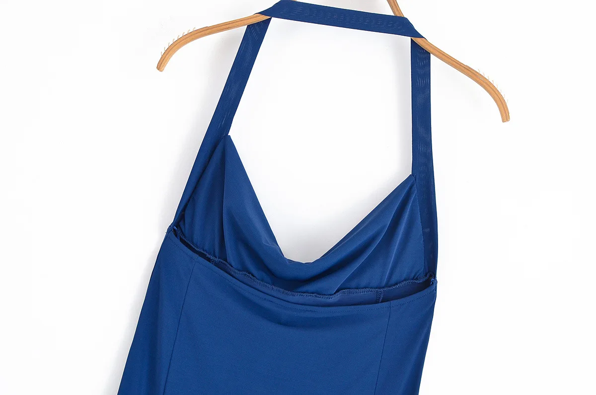 Elegant Blue Off-Shoulder Slim Evening Dress Long Hanging Collar Fashionable Sexy Women's Long Dress for Special Occasions