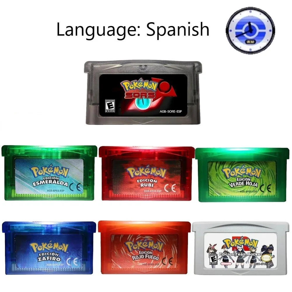 

GBA Real-time Clock Game Cartridge, RTC Pokémon Series Game Cartridge,SORS，Team Rocket， FireRed, LeafGreen, Spanish Version