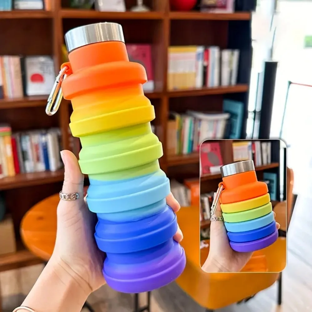 500ml Foldable Silicone Water Bottle Leakproof Collapsible Drinking Portable Lightweight Travel Camping Sports Drink Container view 3