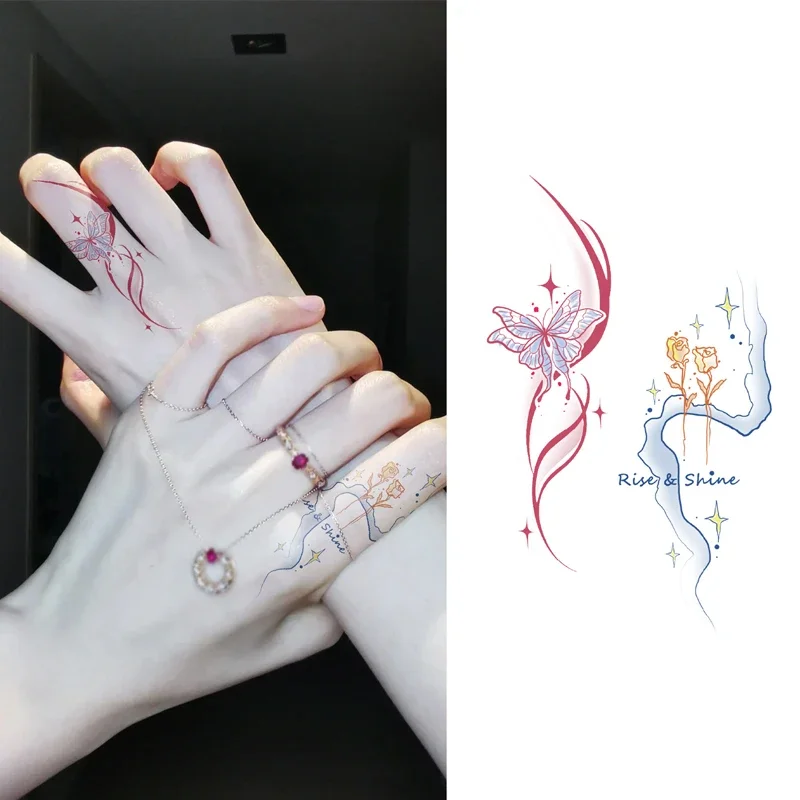 Tattoo Sticker Sexy Butterfly Russian Script Colorfull Pattern for Men Women Temporary Waterproof Daily Party Makeup Body Art