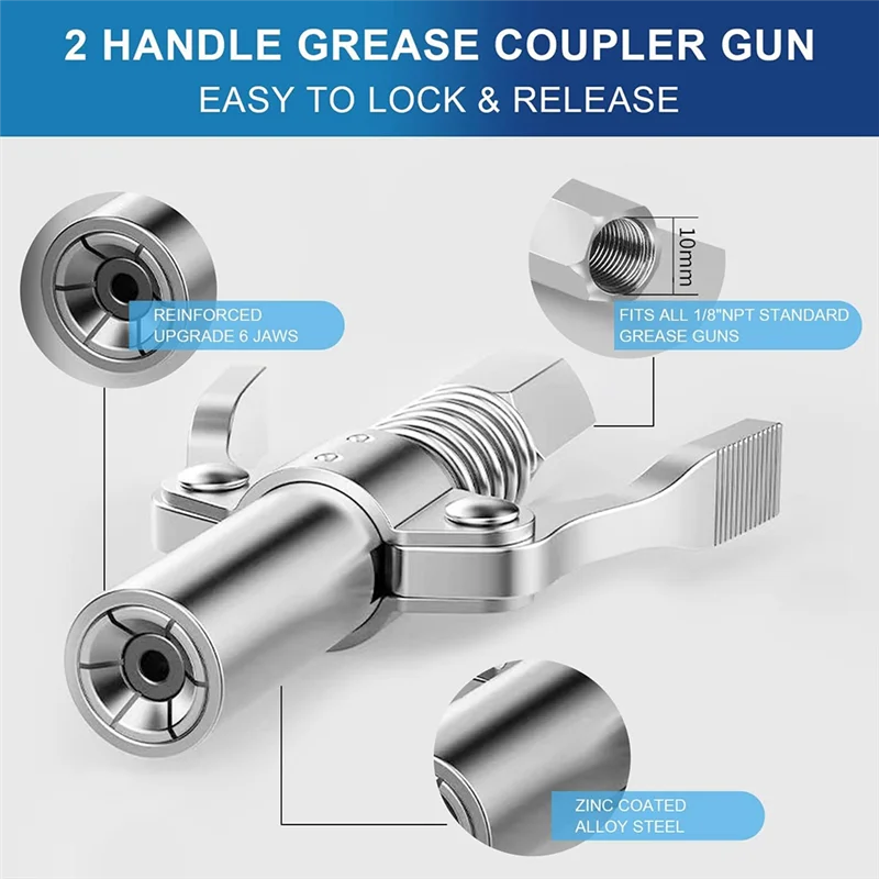 

Y51A-Dual Handle Gear Grease Nozzle, 10000 PSI Load Quick Lock & Release Grease Coupler With Spring Flexible Hose