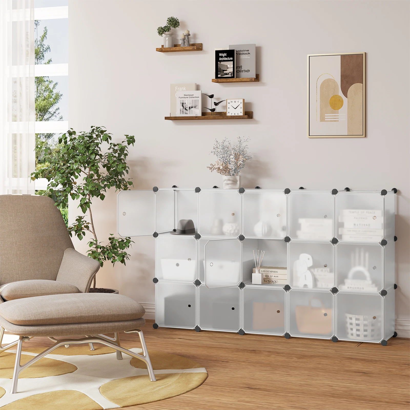 WOLTU Schuhregal, weißer Schuhschrank, 15 Würfel, DIY-Regal, Kleiderschrank, Raumteiler für Wohnzimmer, Schlafzimmer, Flur, Aufbewahrungsorganisator