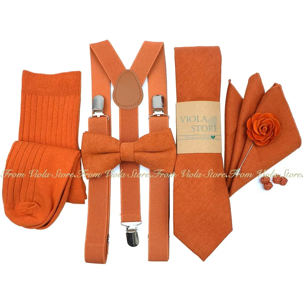 Hete Nieuwe Esdoornblad Kleur Effen 2.5Cm Jarretel Sok Stropdas Zakdoek Set Mannen Kid Cravat Brace Verstelbare Bruiloftsfeest Accessoire