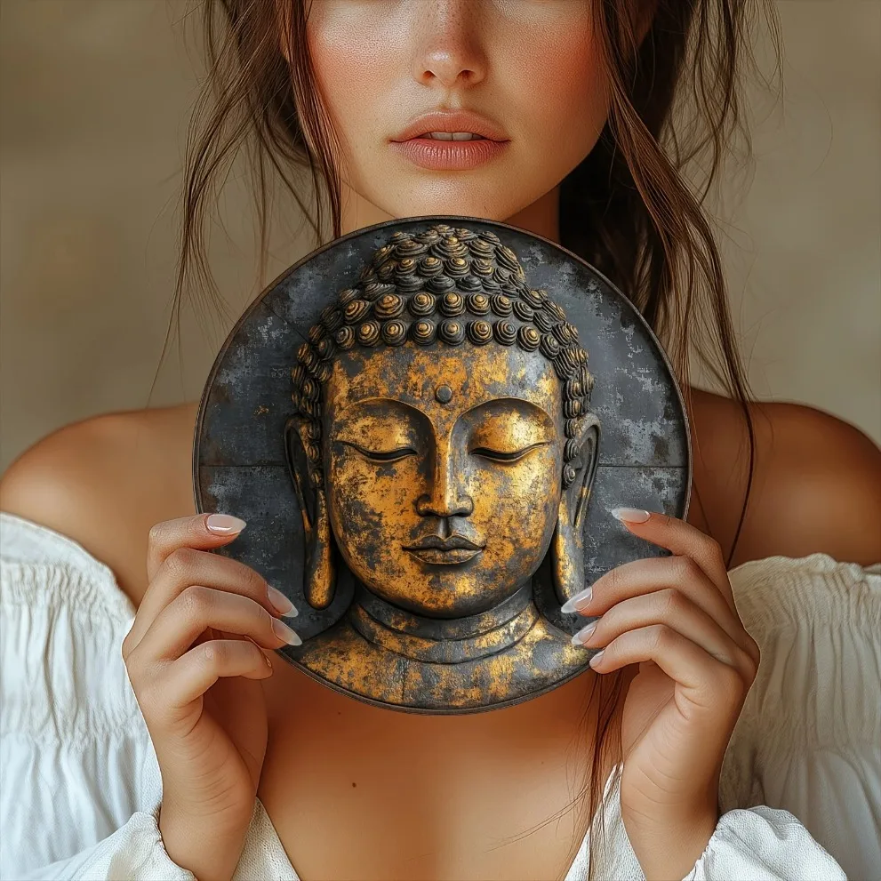 Retro Buddha Wandkunst Dekor 2D flache Küche Kaffee Büro Geschenk für Zuhause Wohnzimmer