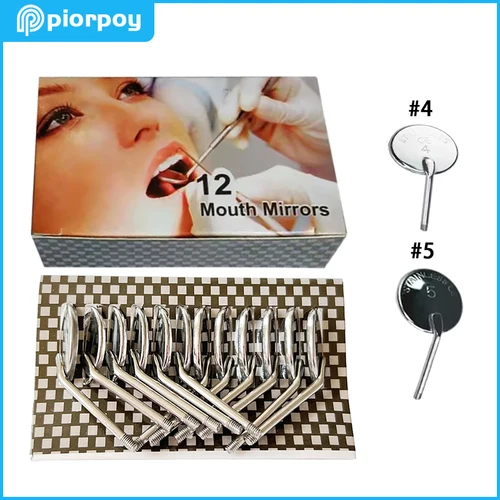 PIORPOY 12 Uds espejo Dental Reflector de boca enchufe cónico de acero inoxidable espejo Oral Intraoral instrumentos de dentista herramientas # 4 # 5