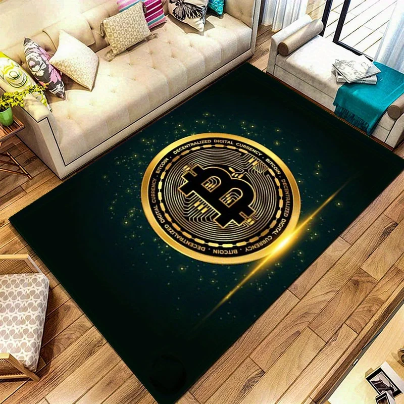 1pc Bitcoin Money Pattern Area Rug, Versatile Home Decor, Ideal Gift, Perfect for Living Room Bedroom Kitchen Bathroom Outdoor
