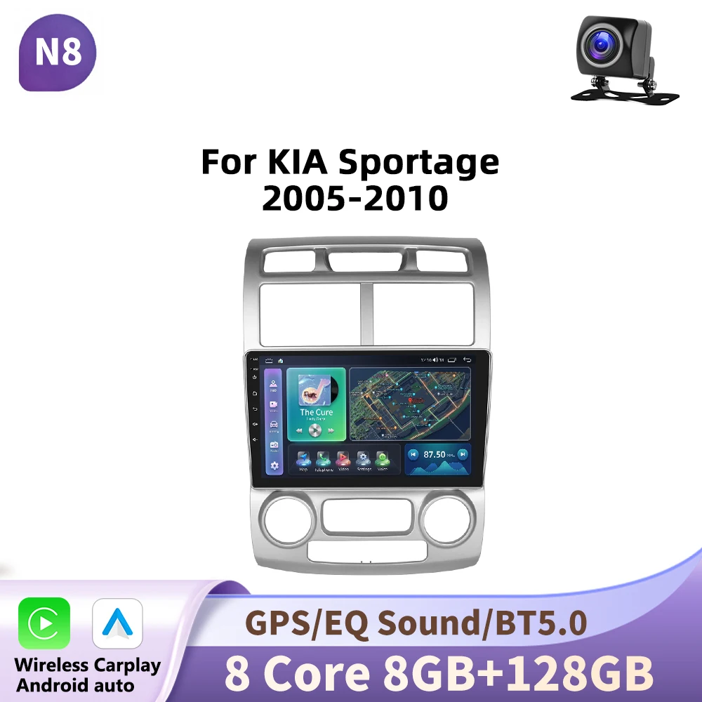 Podofo Draadloze CarPlay Android Autoradio Multimidia Video Player Navigatie GPS Voor KIA Sportage 2005-2010 2din WIFI Head Unit