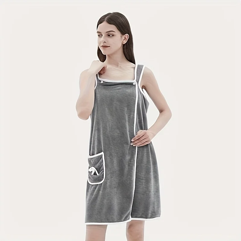 1 منشفة حمام يمكن ارتداؤها، فستان حمام مخملي مرجاني بفيونكة جيب للبالغين، رداء حمام ماص سريع الجفاف مع جيوب، زخرفة القوس