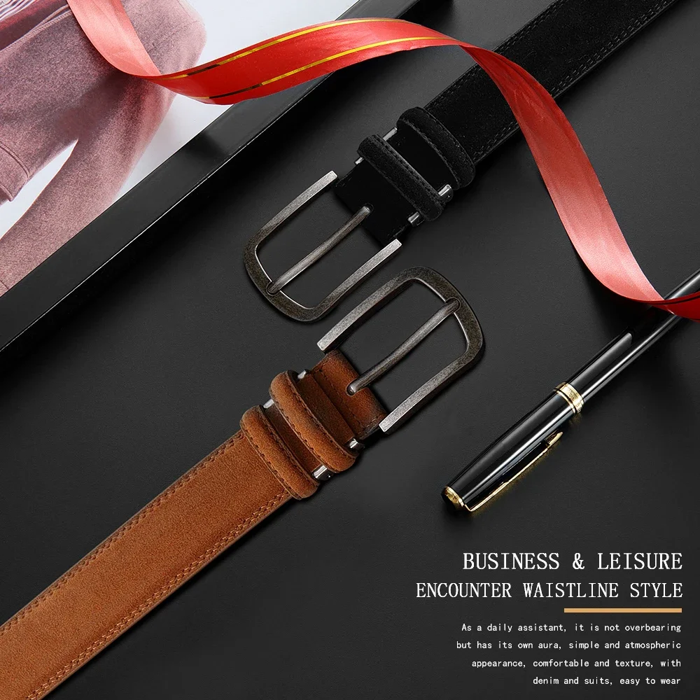 Unisex-Gürtel in Einheitsgröße aus PU-Leder für Damen, luxuriöser Designer-Jeansgürtel, modischer Wildledergürtel für Herren, Taillengürtel, 125–135 cm – Detail 4