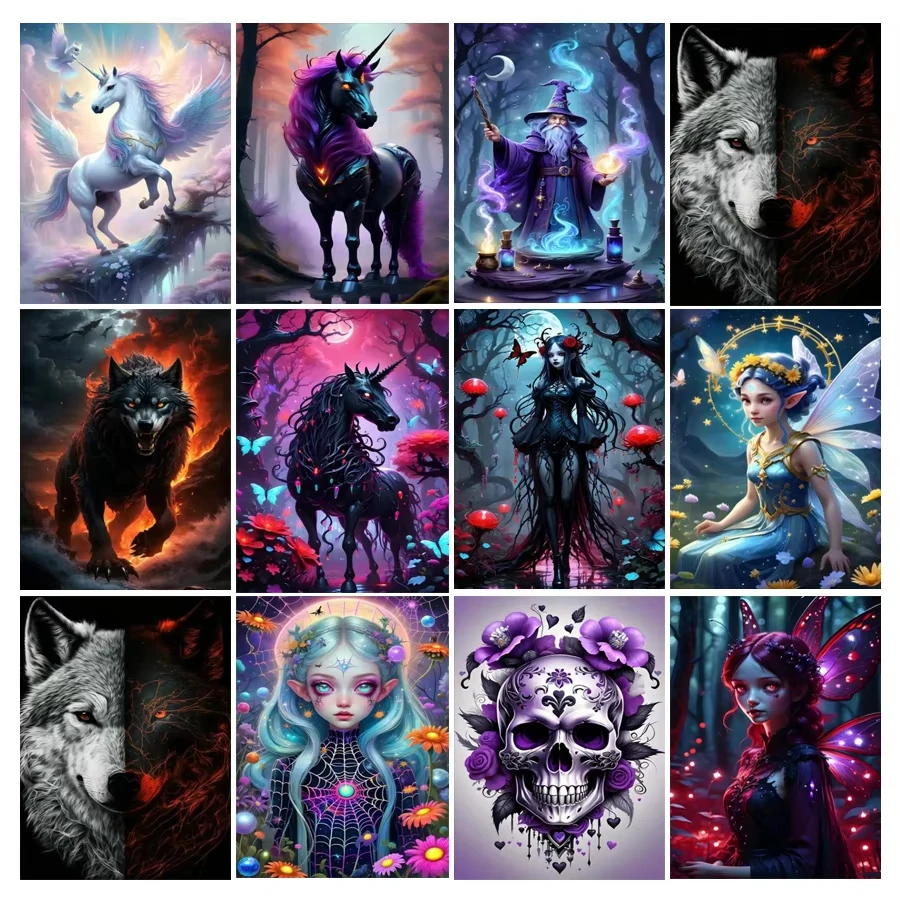 Diamantmalerei, neues Gothic-Mädchen, Einhorn, Schmetterling, Stickerei, volles quadratisches/rundes Mosaik, 5D-DIY-Strass-Kreuzstich
