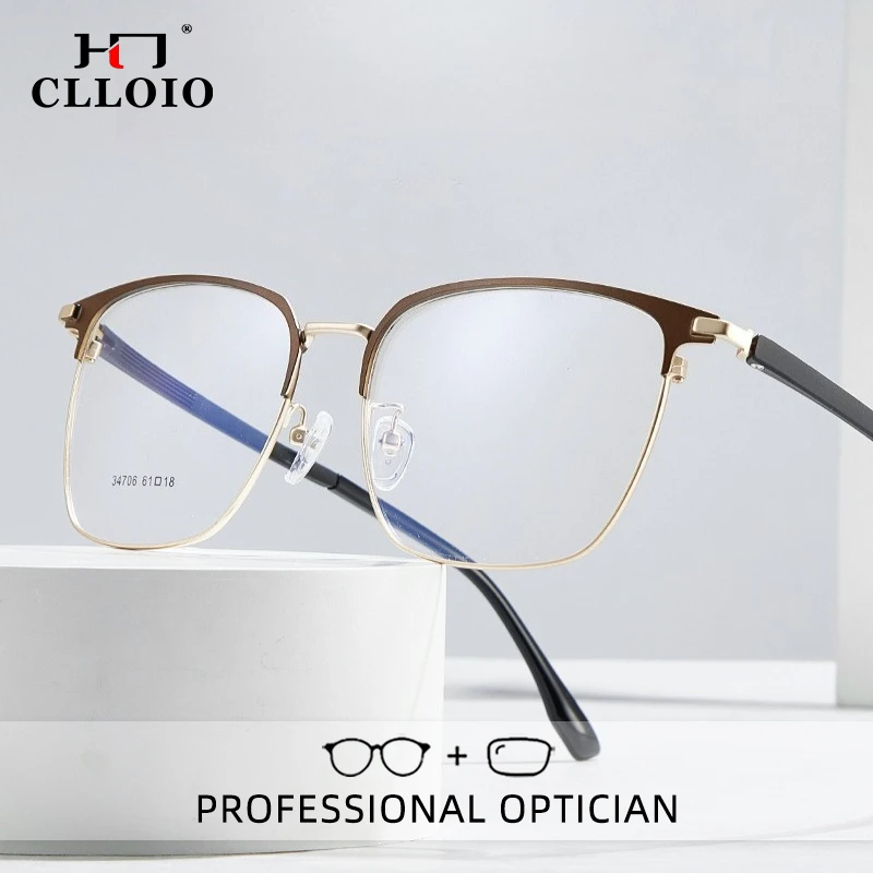 

CLLOIO Classic Versatile Casual Style Reading Glasses Blue Light Blocking Alloy Myopia Prescription Glasses Progressive Eyewear