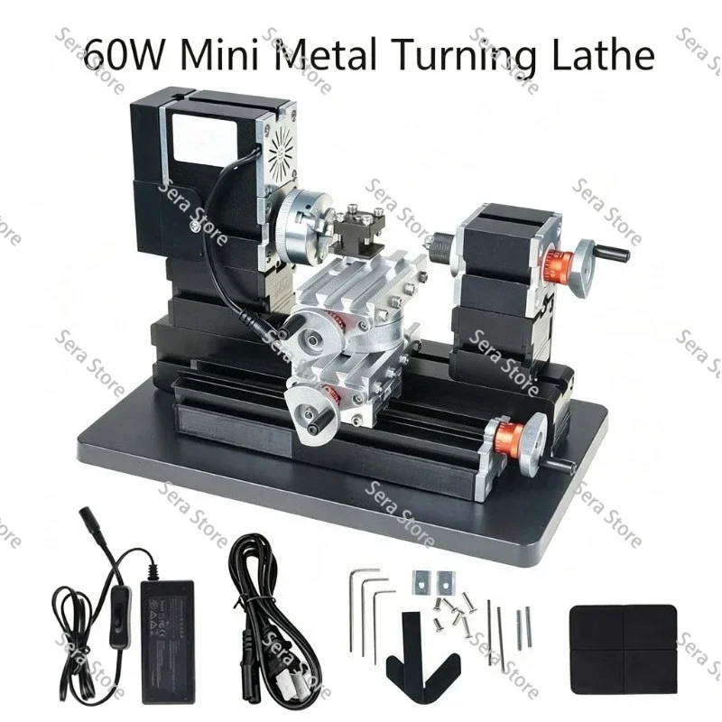 Desktop Mini Metal Lathe 60W High Power DIY Machining Equipment Educational Student Lab Lathe for Metal Model Craft Processing