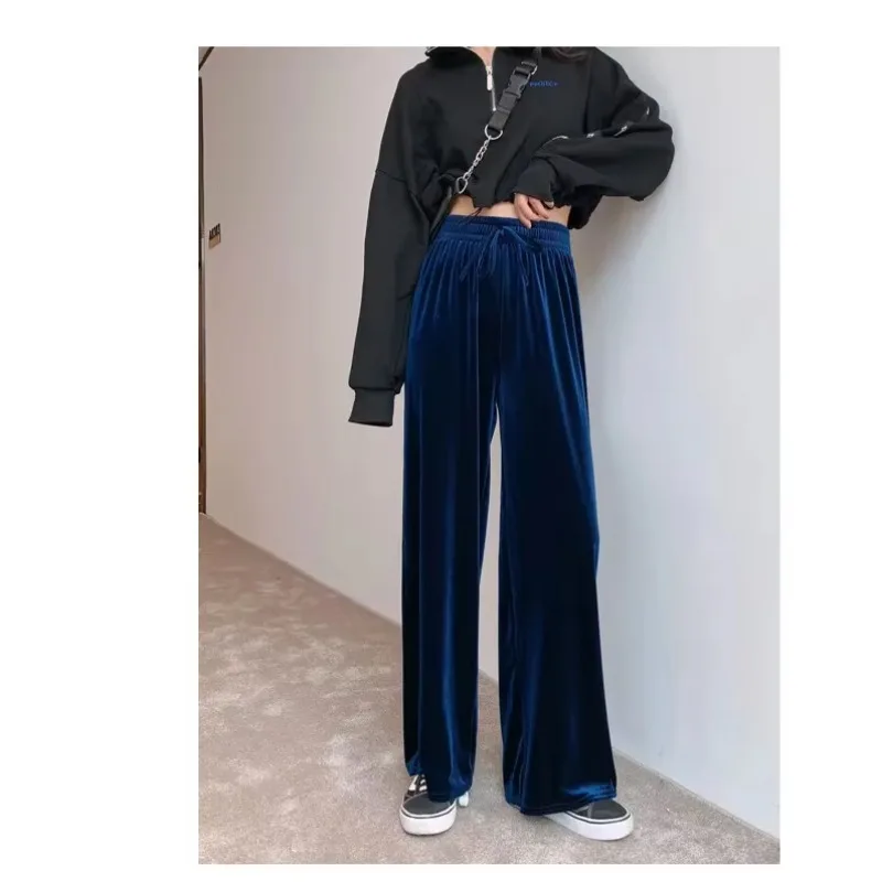 Autumn Winter Velvet Elegant Pants Women Black Casual Korean Style Wide Leg Pants Loose Fashion High Waist Trousers Female Y2k