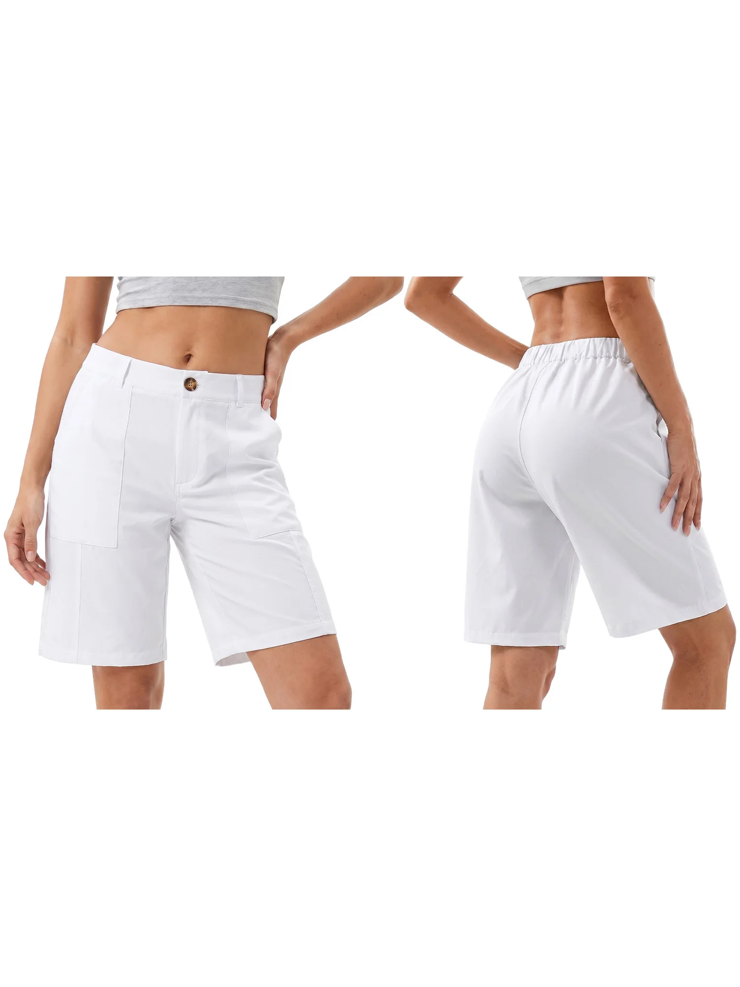 Sommer-Bermudashorts für Damen, lockere, lässige, einfarbige, knielange Shorts mit hoher Taille, Shorts zum Ausgehen – Detail 7