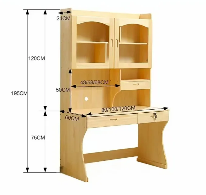 مكتب وكرسي كمبيوتر بسيط من الخشب الصلب مع رف كتب مكتبي، تصميم حديث لتعلم وكتابة الأطفال