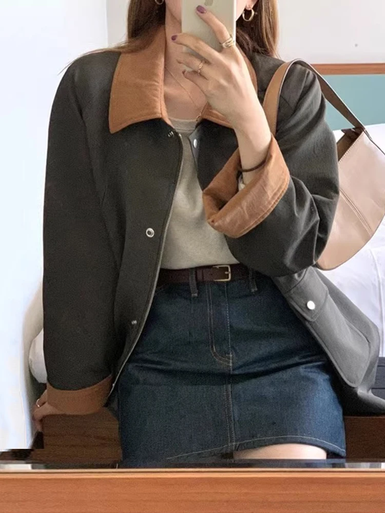 

Шикарная осенне-зимняя свободная повседневная ветровка, женское пальто с воротником на молнии, модная корейская версия для поездок на работу