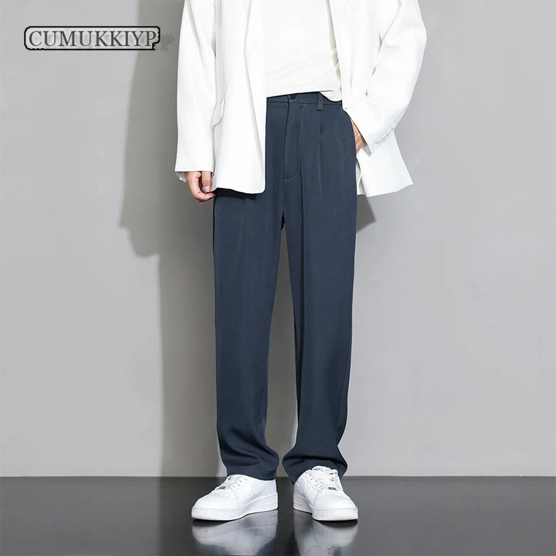 CUMUKKIYP Loose-Fit Casual Pants with Wide Leg Opening and Drawstring Waist for Men Baggy Black Grey Apricot