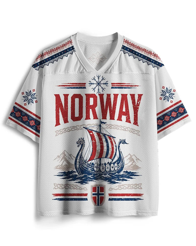 Nordic Style Norway Landmark Fan Street V-neck Short Sleeved T-shirt 3D Printed Casual Sports Versatile Mesh Top