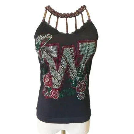 Summer Women Bead Work Camis Femme Padded Camisole Lady Sexy Bling Bling rhinestones sprot tops