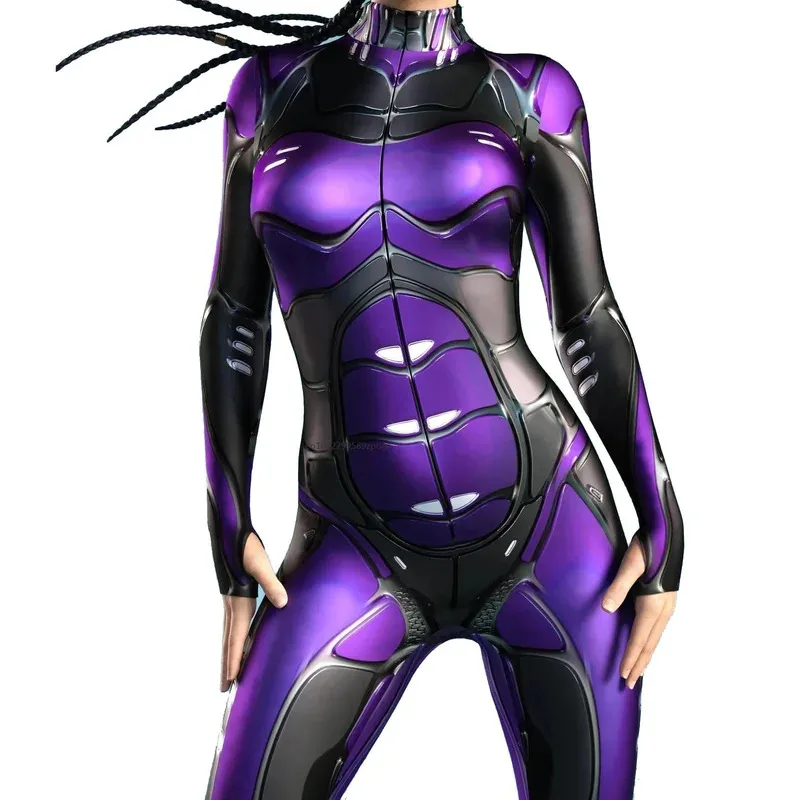 

Futuristic Cyber Mechanical Armor Women Cosplay Punk Jumpsuit Costume Elastic Holiday Party Fancy Dress Bodysuits Rompers Zentai