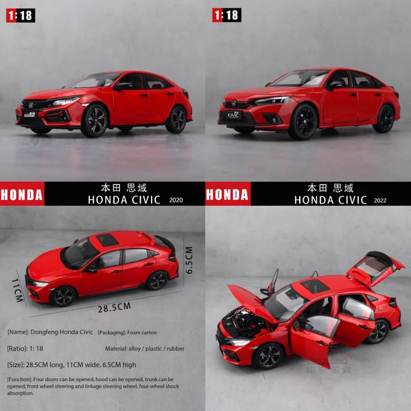 Original Alloy 1:18 Honda Civic 10 generation / 11 generation model 2020/2022  Car Model Collection Display Ornament Toy Gift