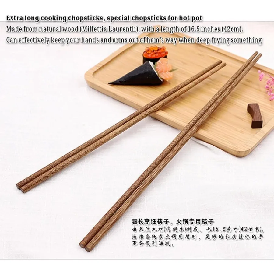 3 أزواج من عيدان تناول الطعام طويلة جدًا بطول 16 بوصة لـ Hotpot مصنوعة من الخشب الطبيعي، عيدان تناول الطعام القابلة لإعادة الاستخدام، 16 في 3 أزواج