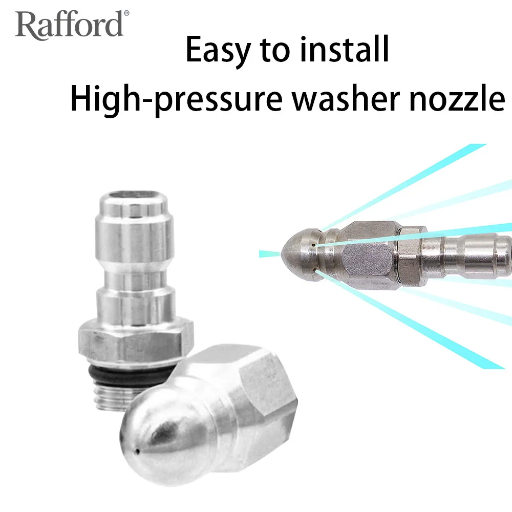 Rafford 1Pcs5000 PSI High-Pressure Sewer Jetter Nozzle | Stainless Steel, 1/4'' Quick Connect, Mini Compact | Drain Cleaning Kit