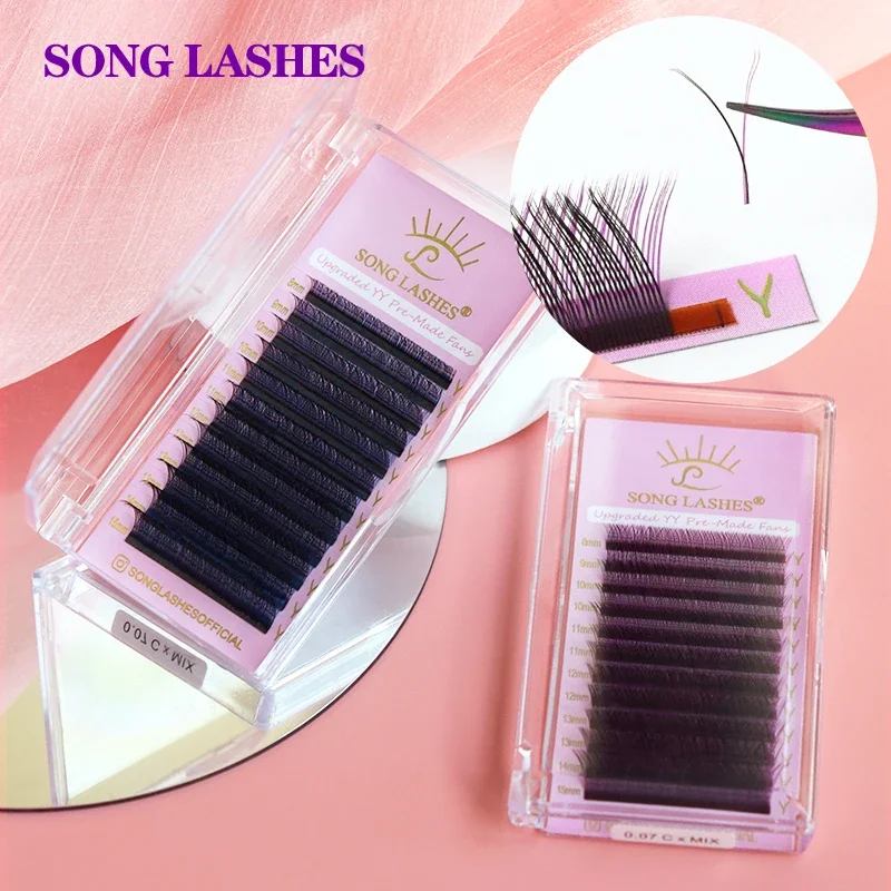 SONG LASHES Y Shape Black&Blue&Purple Color Tips Ombre Color Handmade Individual Lashes Cross False Eyelash Extension Supplies