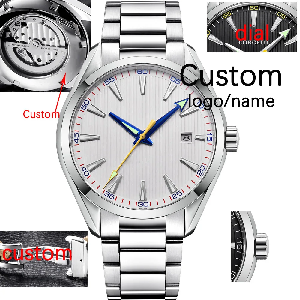 

Роскошные NH35 Movt с индивидуальным логотипом 41 мм, мужские спортивные автоматические механические наручные часы Relogio Masculino, мужские часы с сапфировым стальным ремешком