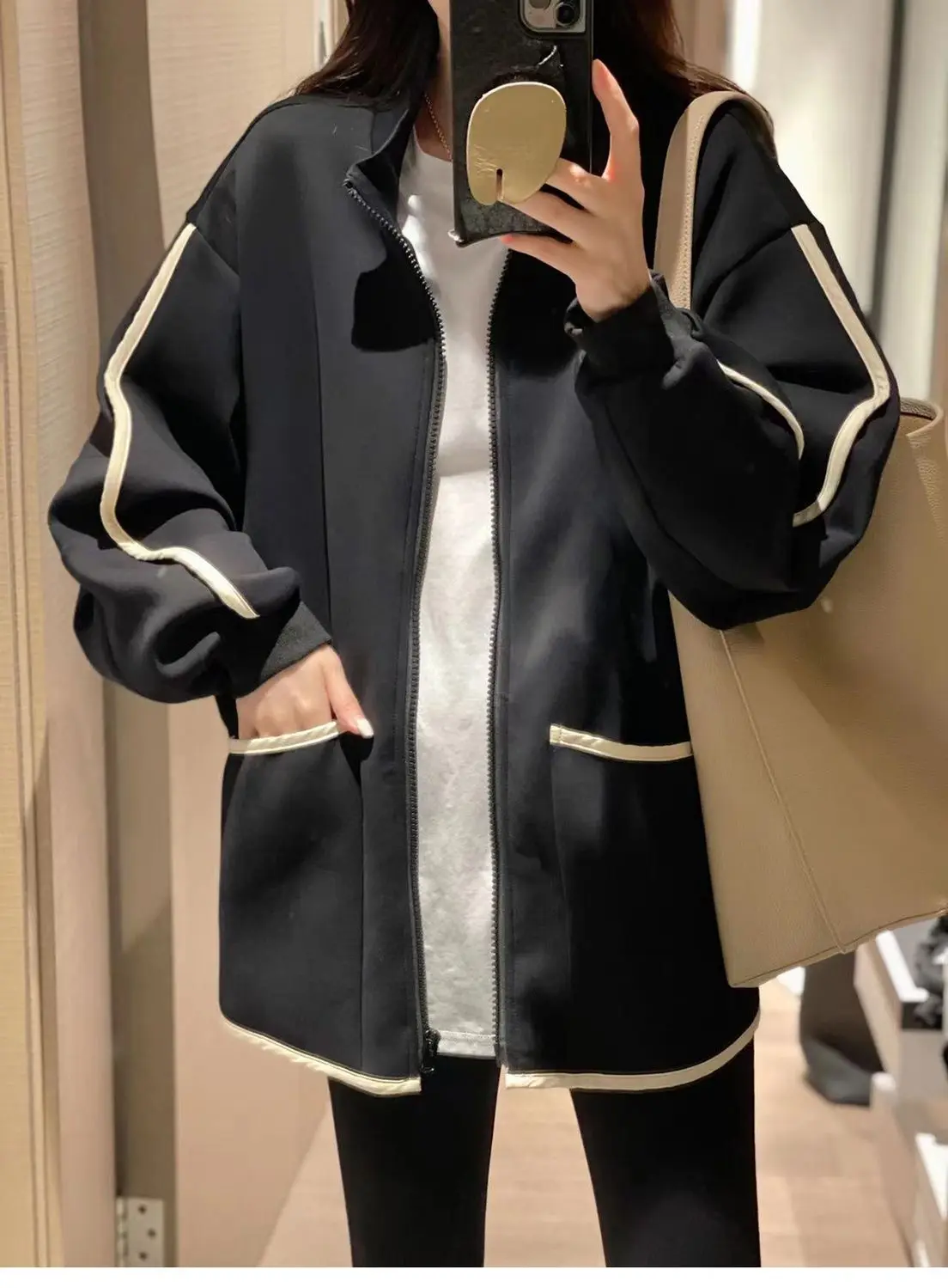 Sudaderas con capucha a rayas para mujer, con cremallera, media universidad, fiesta navideña, elegancia, apliques coloridos, luz para todas las estaciones, hermosa