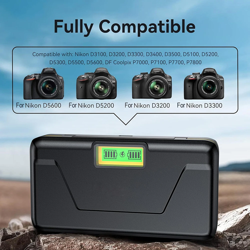 20W dual-slot camera battery charger EN-EL14 for Nikon D5300 D5500 D5600 DF Coolpix p7700 p7800