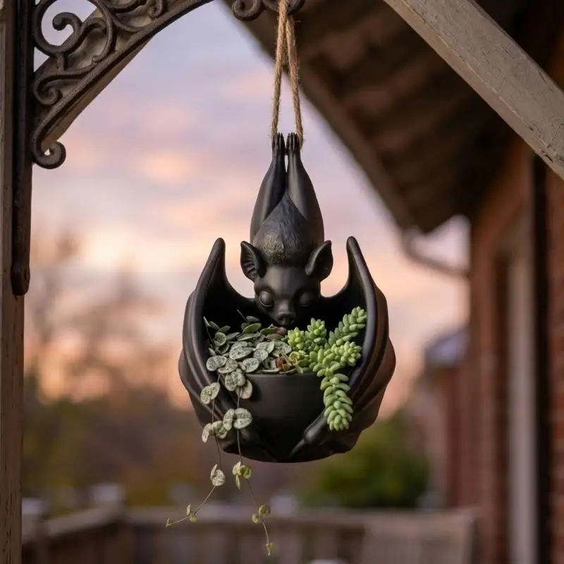 3D Printing Gothic Style Bat Hanging Planter Creative Whimsical Hanging  Planter Black Plastic Bat Wing Flowerpot