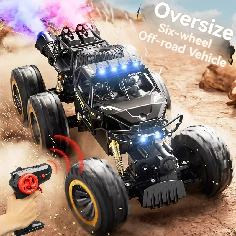 

New 6WD Oversize Remote Control Car With Led Lights Spray 2.4G Radio RC Cars Off-Road Control Truck Boys Toys Gifts for Children