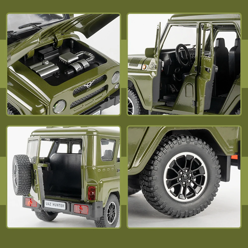 مقياس 1:18 روسيا UAZ هنتر RV نموذج سيارات لعب سبيكة دييكاست على الطرق الوعرة المركبات ضوء الصوت الأبواب مفتوحة التراجع للهدايا الأولاد