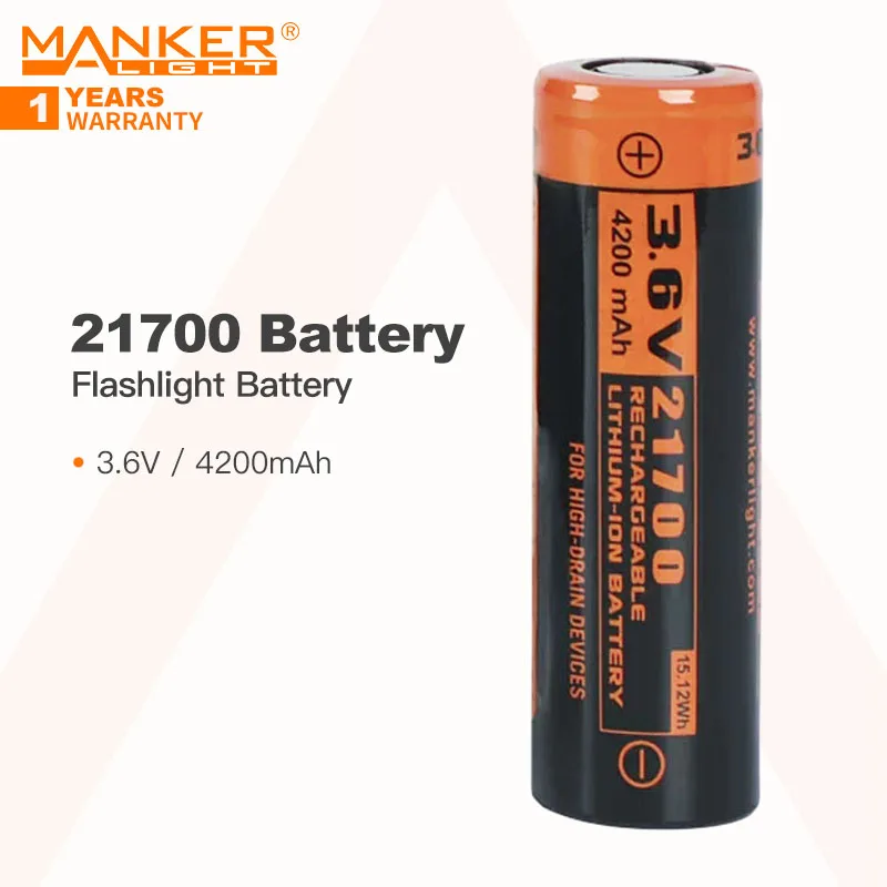 

Manker 21700 Battery for Flashlight, 3.6V / 4200mAh